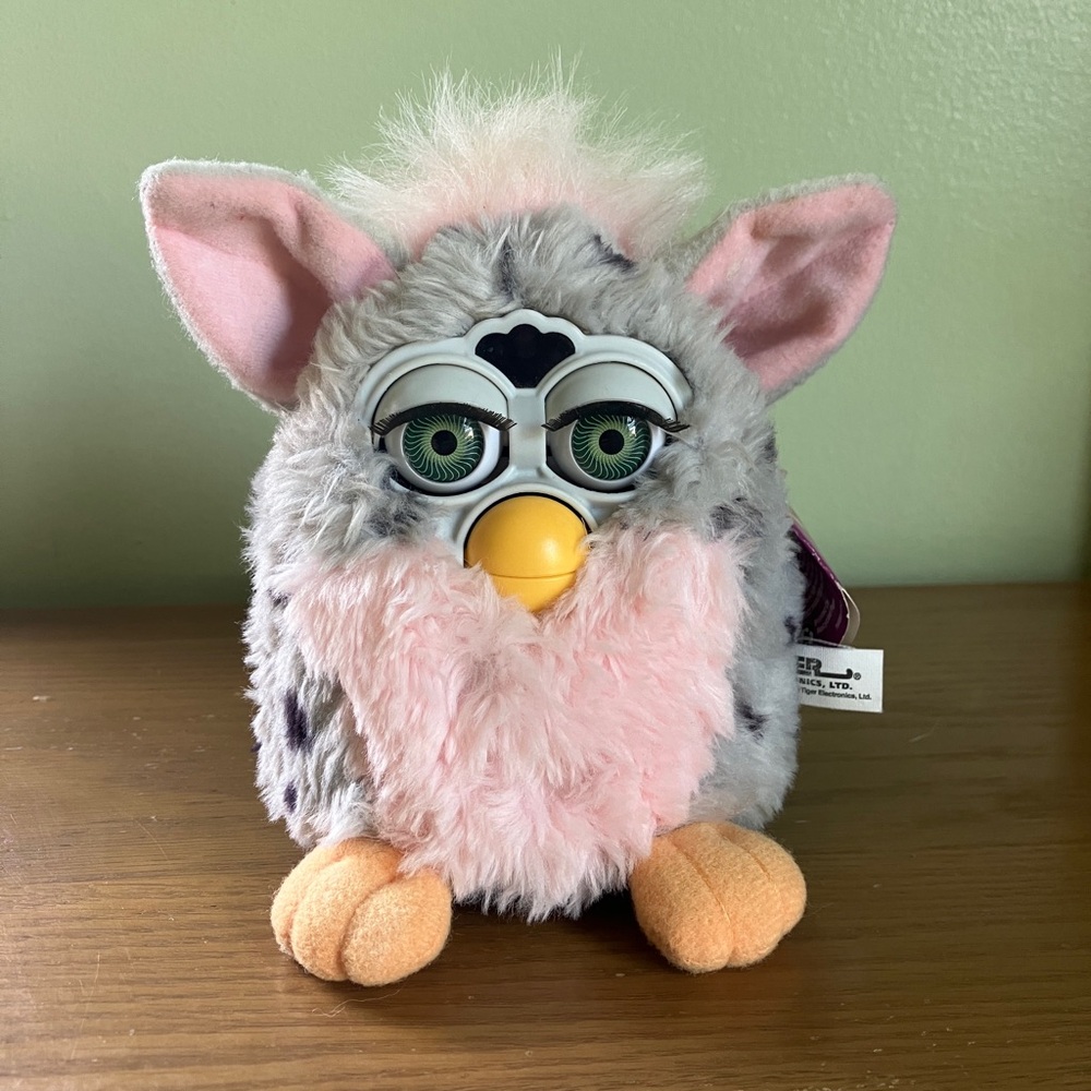 WORKS 1998 Vintage Pink Leopard Furby Green Eyes